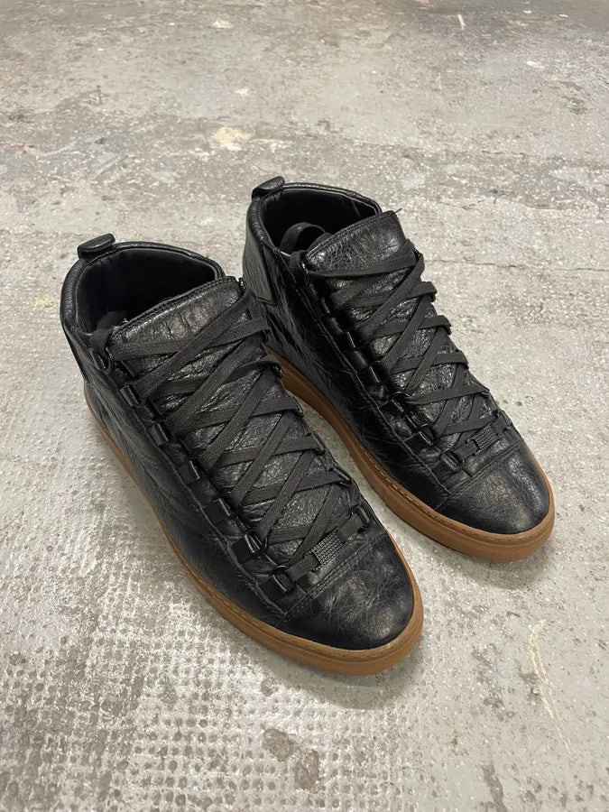 Balenciaga Arena Satin Cracked Leather High Sneakers vTJlypf 5