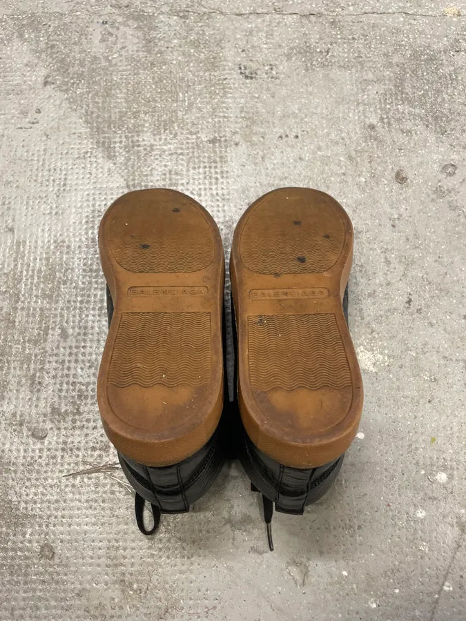 Balenciaga Arena Satin Cracked Leather High Sneakers vTJlypf 6