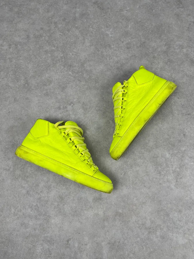 Balenciaga Arena Yellow Fluo High Leather Sneakers CieXyTI 2