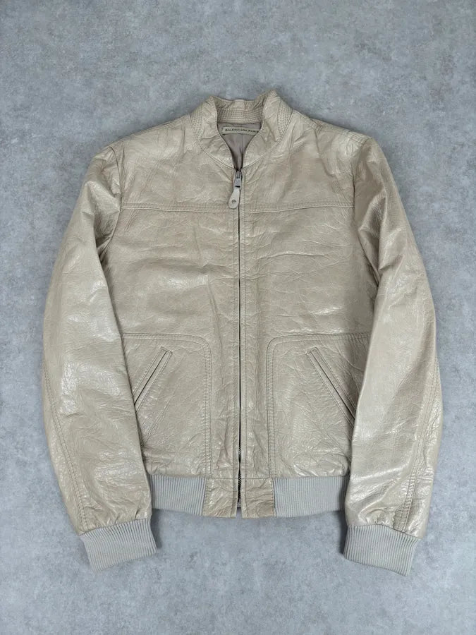 AW2006 Balenciaga Beige Premium Leather Jacket wKYIPXp 0