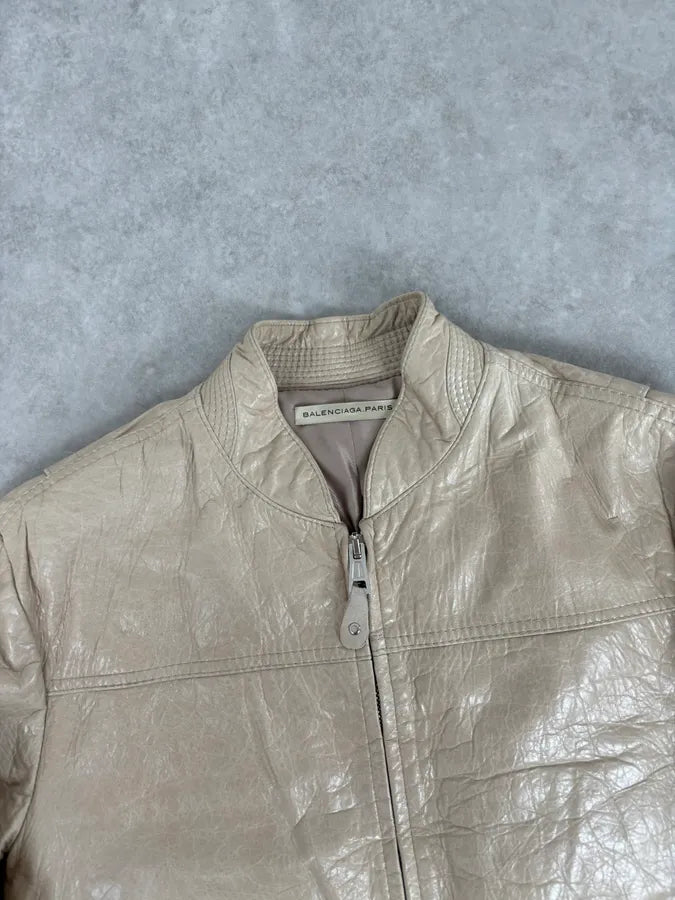 AW2006 Balenciaga Beige Premium Leather Jacket wKYIPXp 3