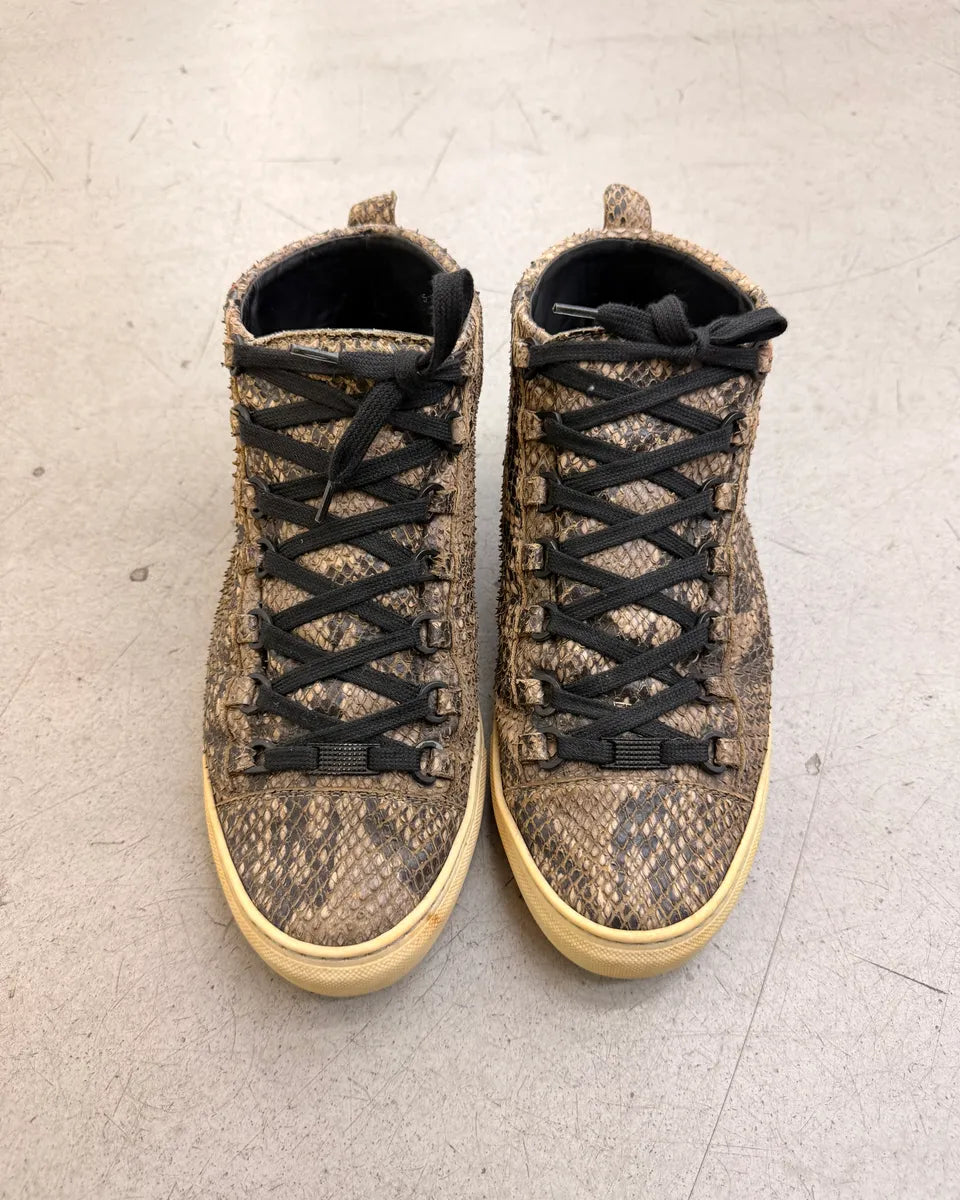 Balenciaga Beige Python High Arena Sneakers gaxtllY 4