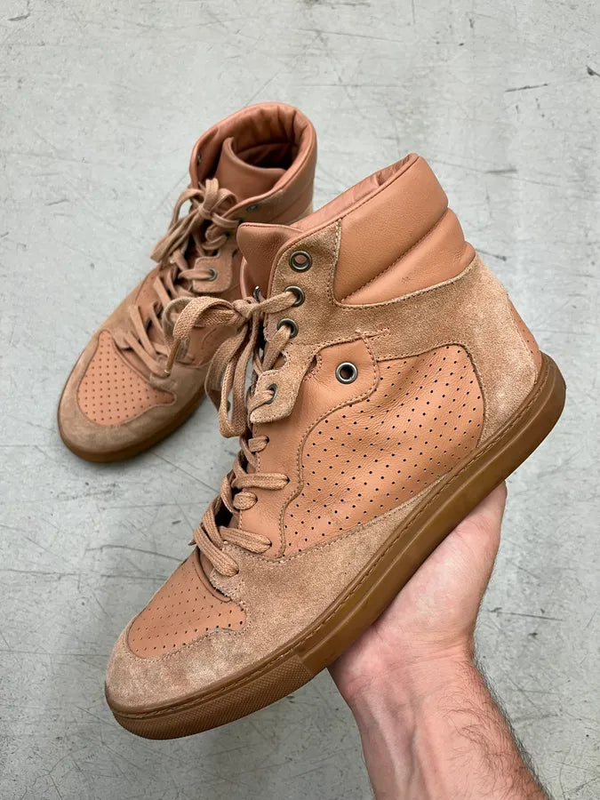 Balenciaga Beige Suede Leather Perforated High Sneakers oiidgGA 0
