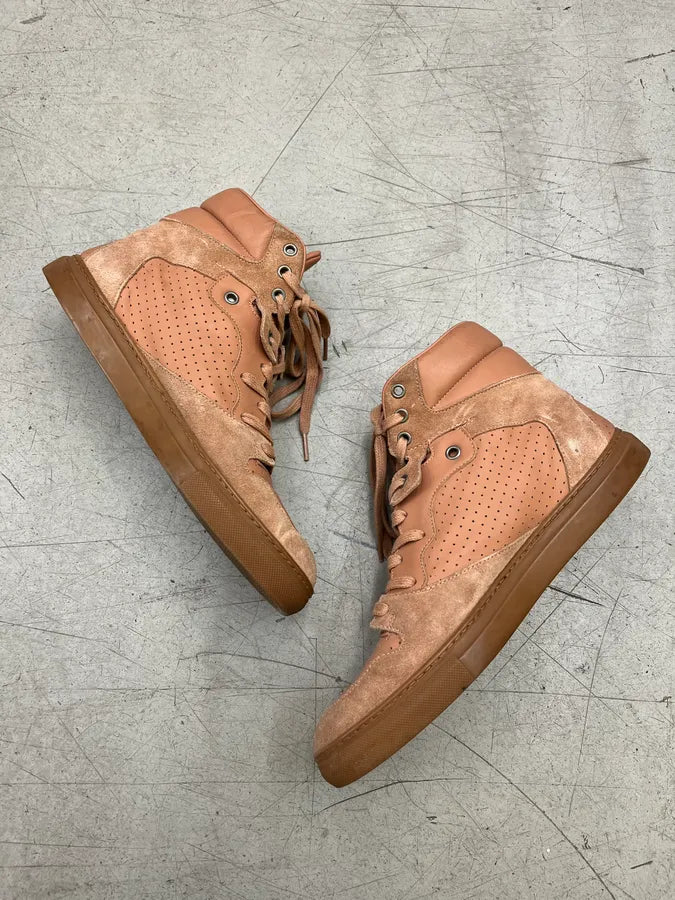 Balenciaga Beige Suede Leather Perforated High Sneakers oiidgGA 1