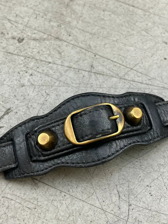 Balenciaga Black & Gold Studded City Leather Bracelet JISuBAx 4