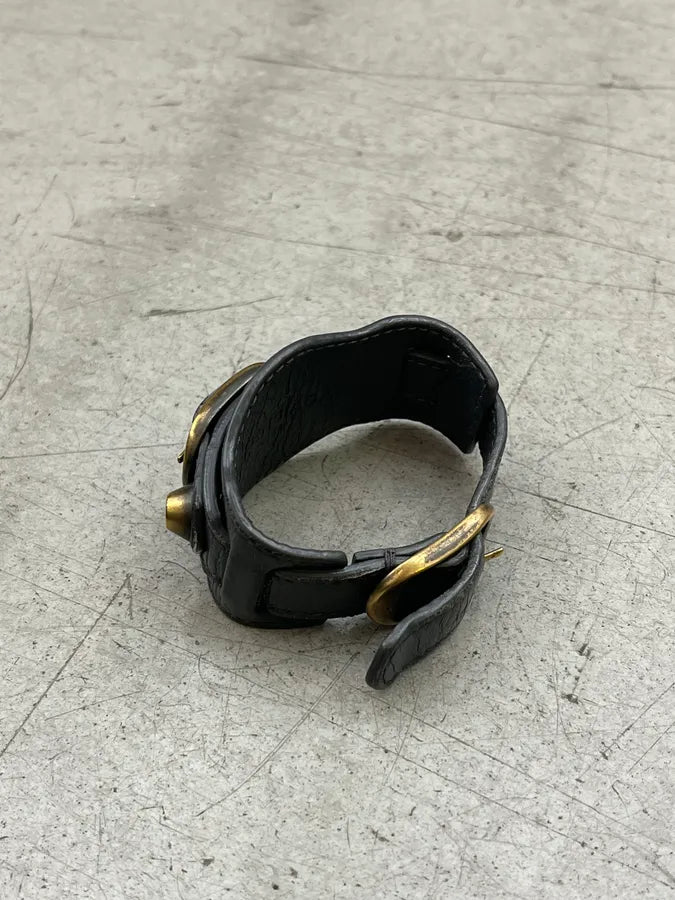 Balenciaga Black & Gold Studded City Leather Bracelet JISuBAx 1