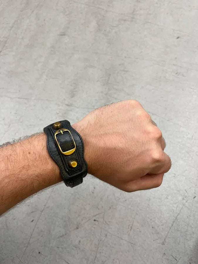 Balenciaga Black & Gold Studded City Leather Bracelet JISuBAx 0