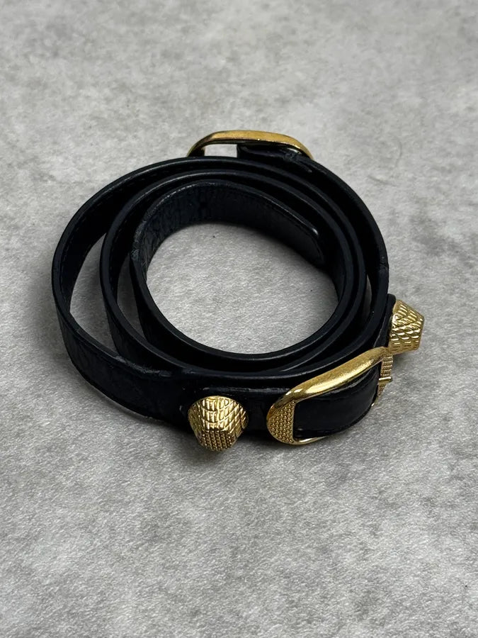 Balenciaga Black & Gold Studded City Leather Bracelet bwWArRF 1