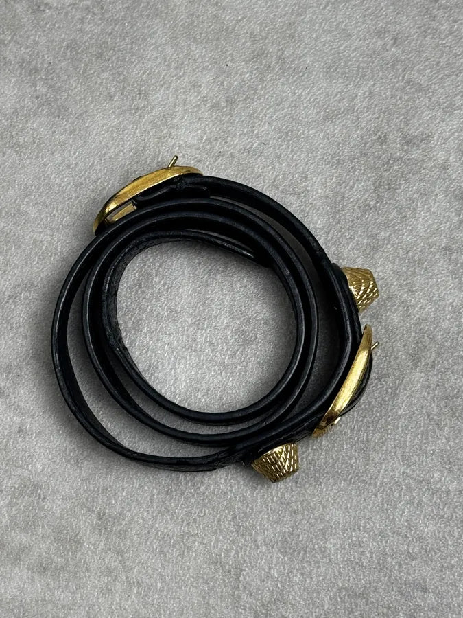 Balenciaga Black & Gold Studded City Leather Bracelet bwWArRF 4