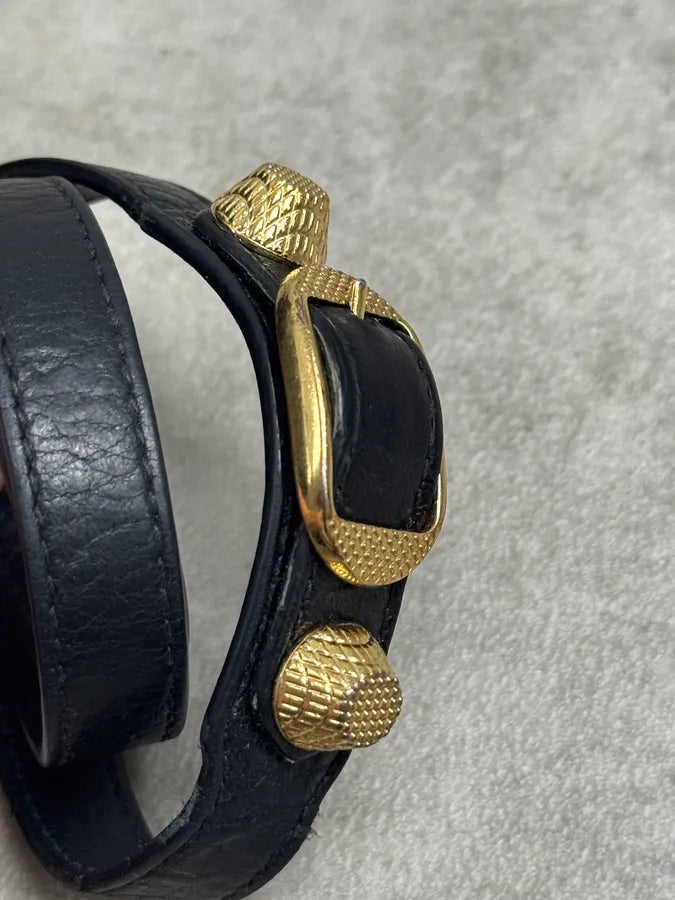 Balenciaga Black & Gold Studded City Leather Bracelet bwWArRF 5