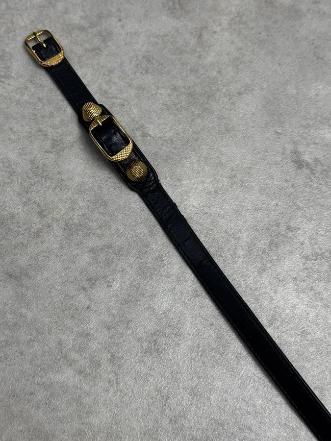 Balenciaga Black & Gold Studded City Leather Bracelet bwWArRF 6