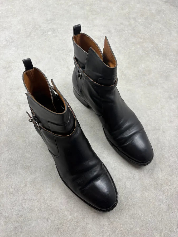 Balenciaga Black Buckle Strap Leather Ankle Boots nttjeZK 3