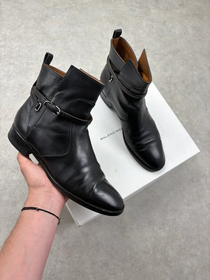 Balenciaga Black Buckle Strap Leather Ankle Boots nttjeZK 0