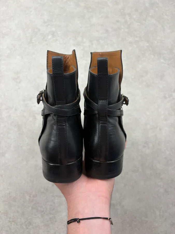Balenciaga Black Buckle Strap Leather Ankle Boots nttjeZK 6