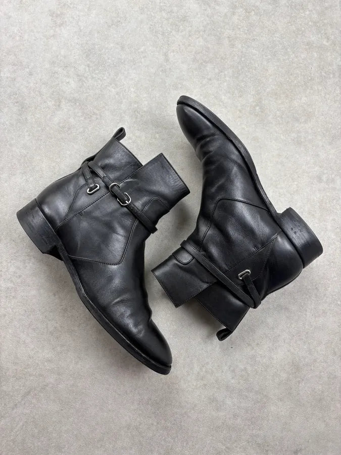 Balenciaga Black Buckle Strap Leather Ankle Boots nttjeZK 5