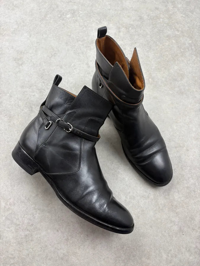 Balenciaga Black Buckle Strap Leather Ankle Boots nttjeZK 4