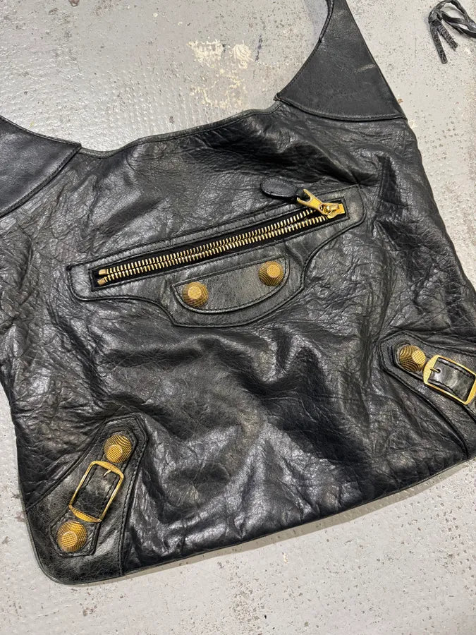 Balenciaga Black City Dark Green Leather Hobo Gold Hardware Bag tbKbfpz 2