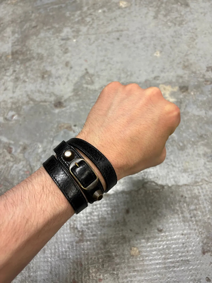 Balenciaga Black City Studded Leather Bracelet (OS) DIpYbIe 0