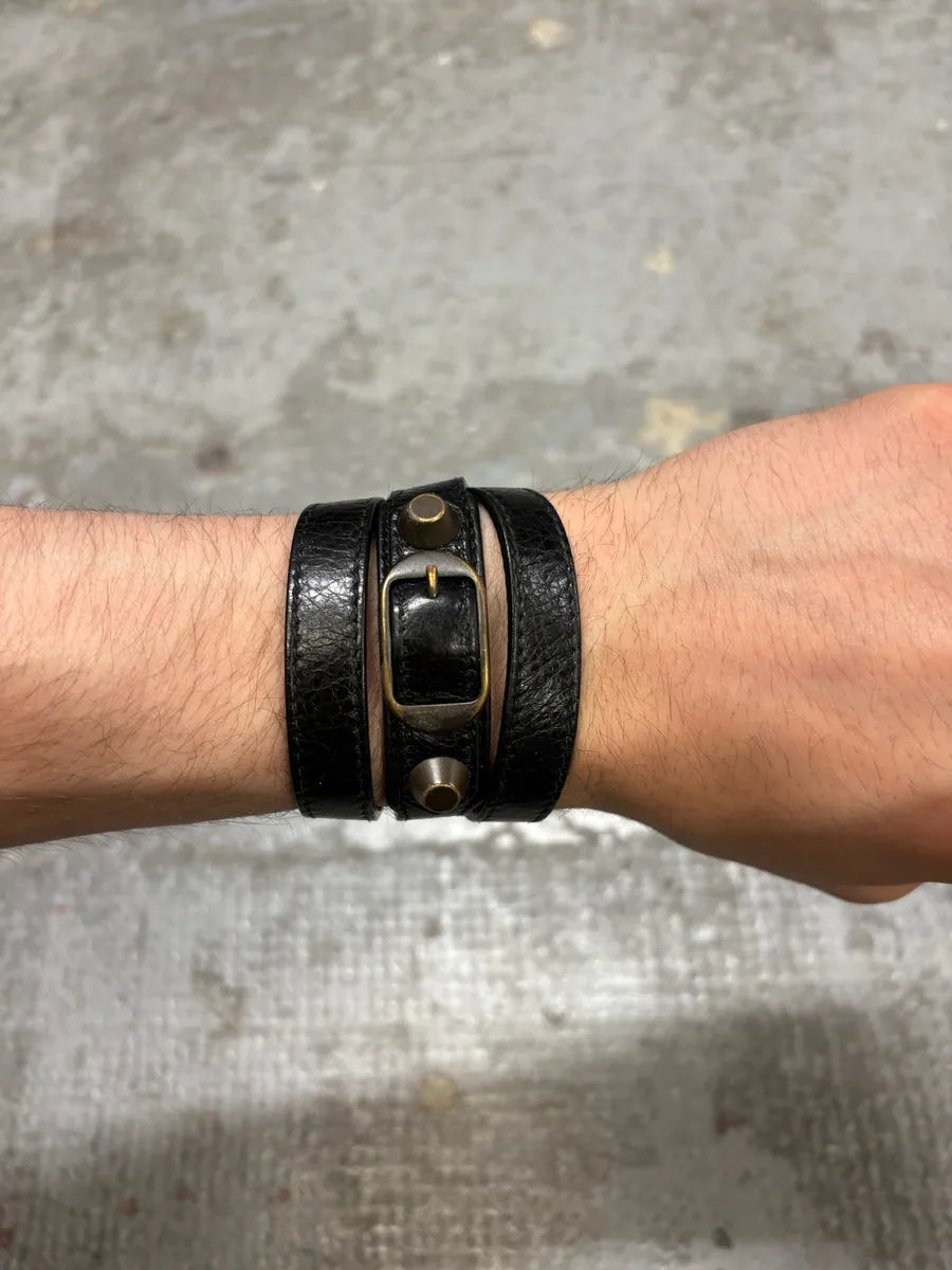Balenciaga Black City Studded Leather Bracelet (OS) DIpYbIe 4