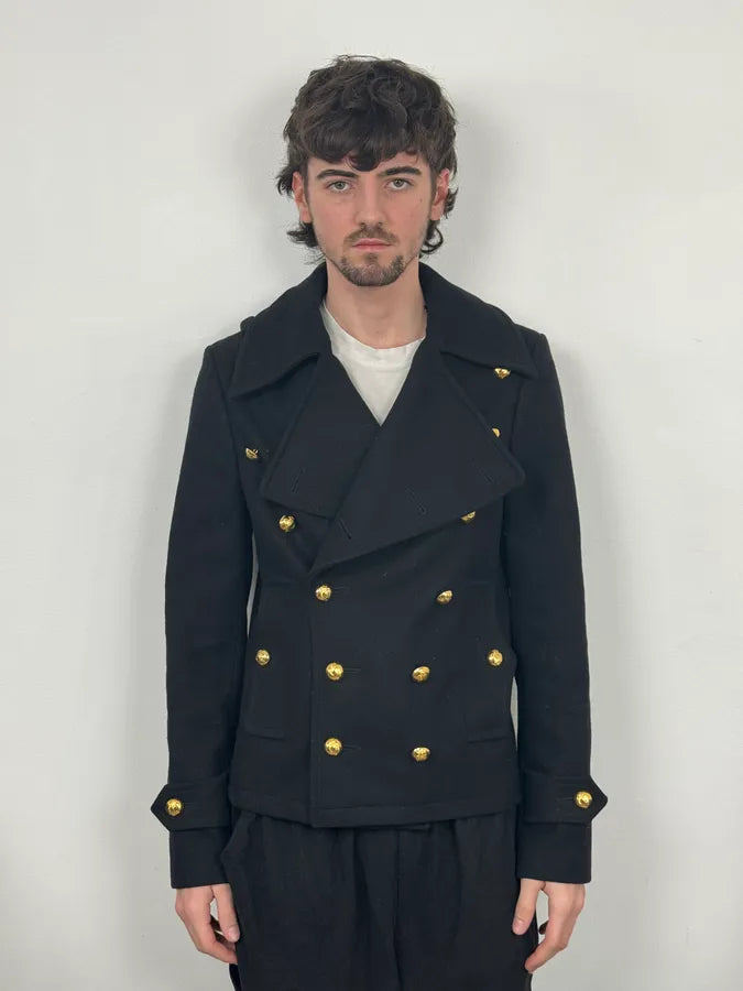 AW2007 Balenciaga Black Classy Officer Jacket By Nicolas Ghesquière LoaafHn 1