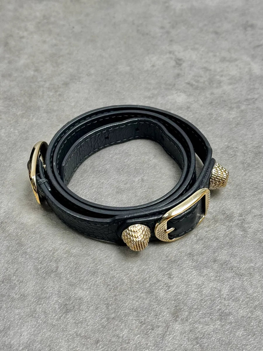 Balenciaga Dark Navy Gold-Studded Leather Wrap Bracelet XAPmmxE 1