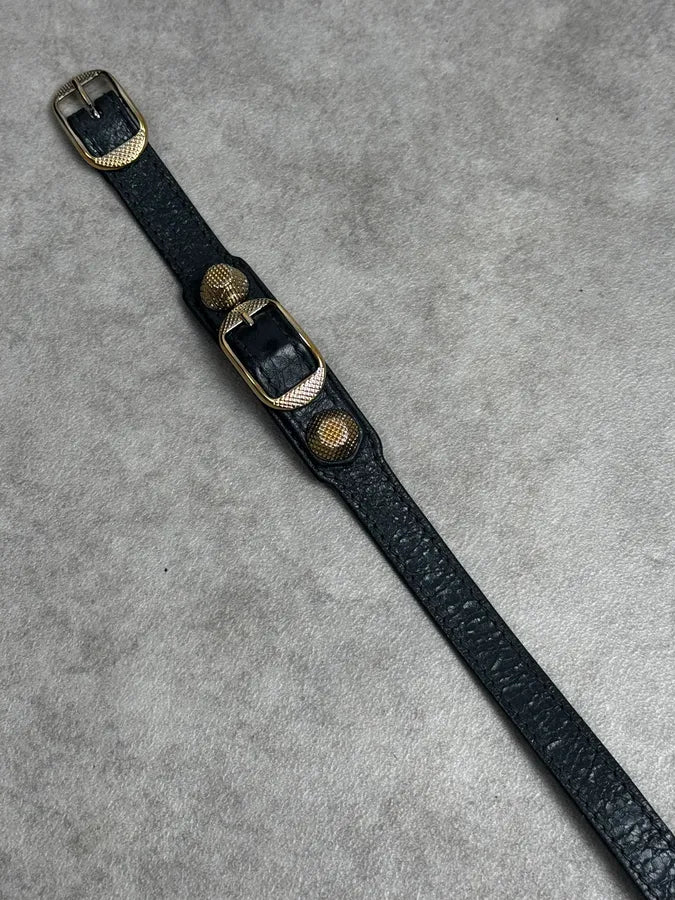Balenciaga Dark Navy Gold-Studded Leather Wrap Bracelet XAPmmxE 6