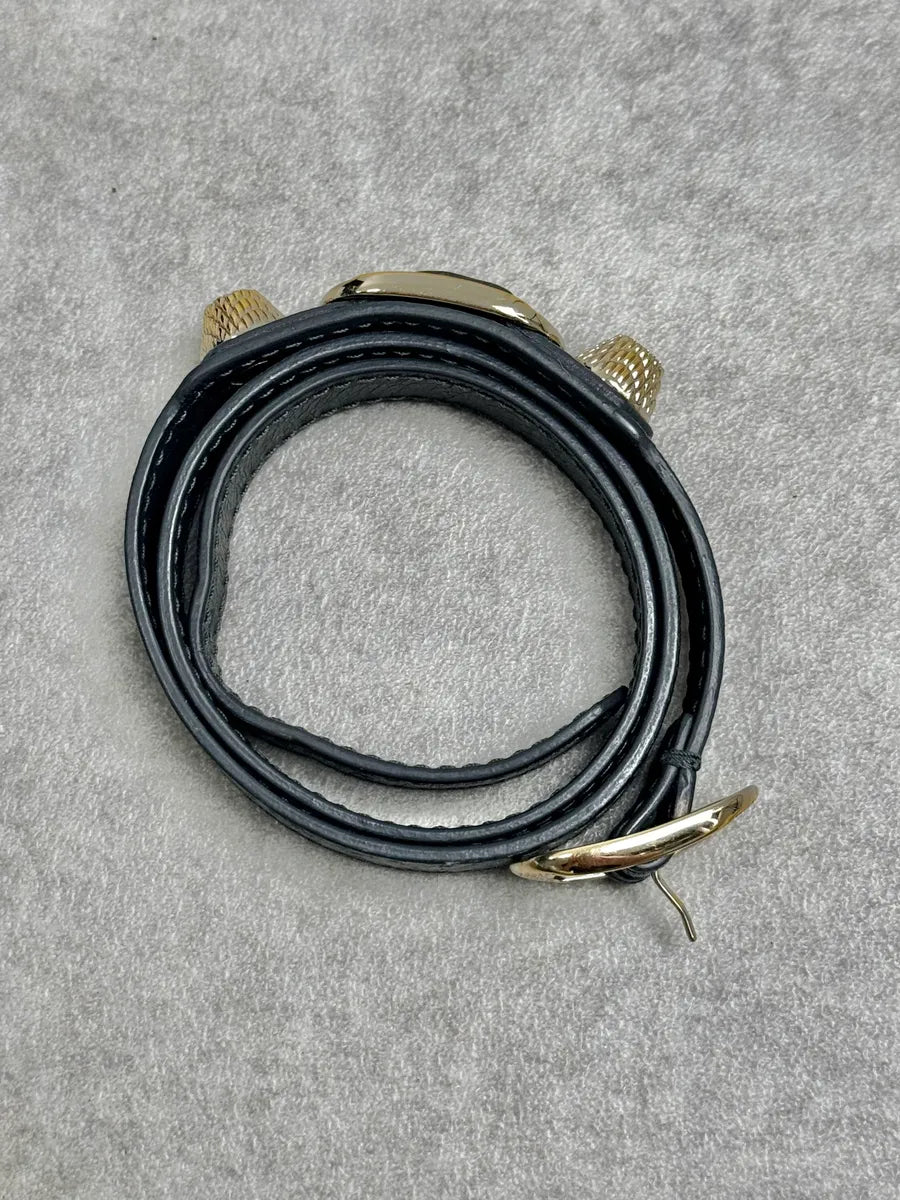 Balenciaga Dark Navy Gold-Studded Leather Wrap Bracelet XAPmmxE 4