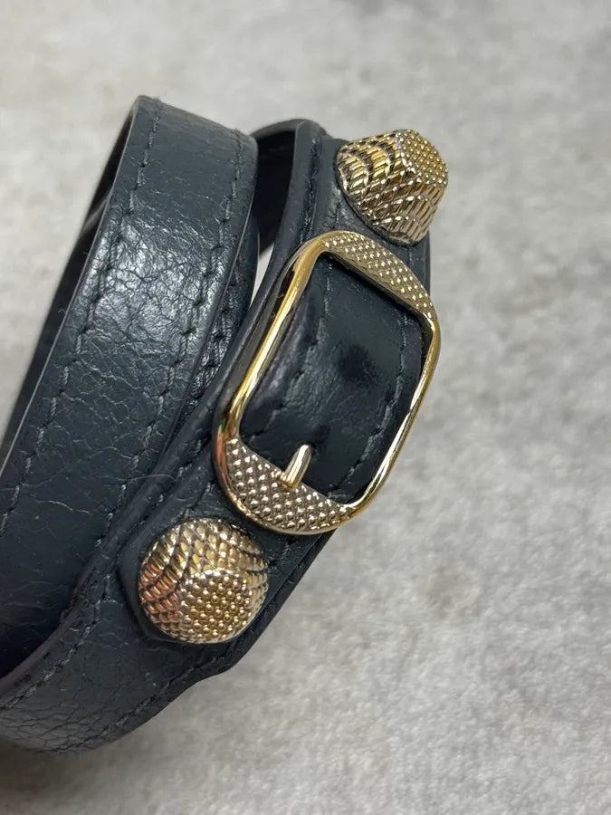 Balenciaga Dark Navy Gold-Studded Leather Wrap Bracelet XAPmmxE 5