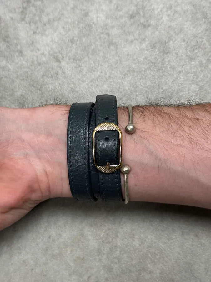 Balenciaga Dark Navy Gold-Studded Leather Wrap Bracelet XAPmmxE 3