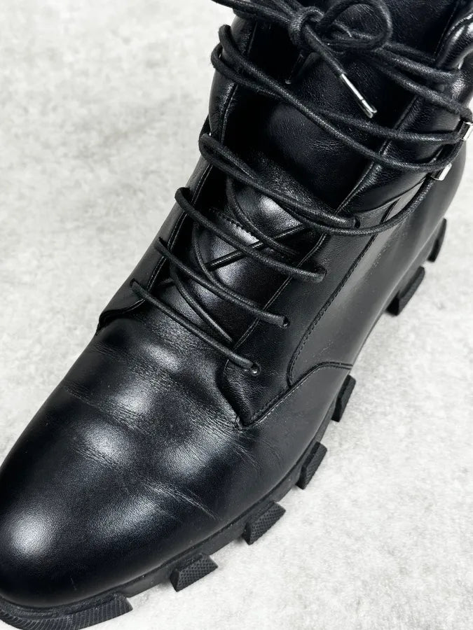 2010s Balenciaga Black High Combat Leather Boots NsdAaxO 4