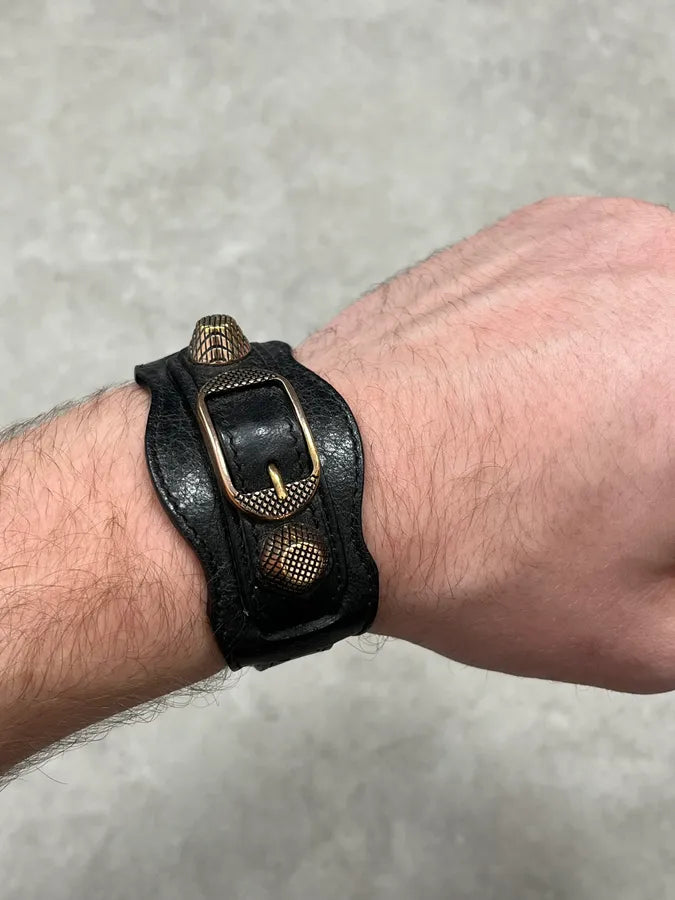 Balenciaga Black Lamb Leather StuddedBracelet cwJinDb 3
