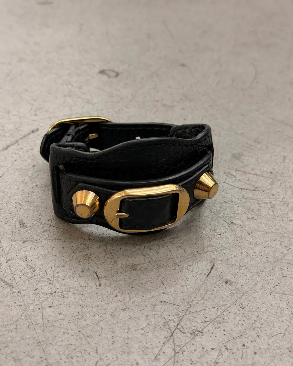 Balenciaga Black Leather Gold Bracelet zpVAtzq 0