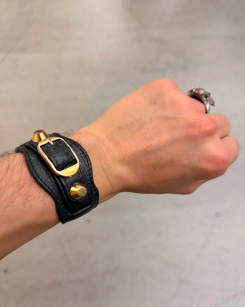 Balenciaga Black Leather Gold Bracelet zpVAtzq 1