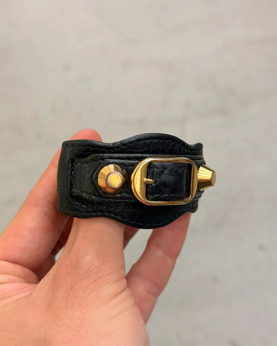 Balenciaga Black Leather Gold Bracelet zpVAtzq 3