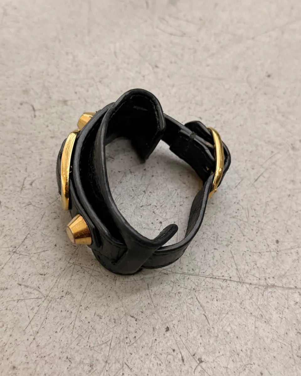 Balenciaga Black Leather Gold Bracelet zpVAtzq 4