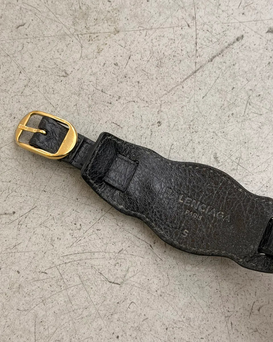 Balenciaga Black Leather Gold Bracelet zpVAtzq 7