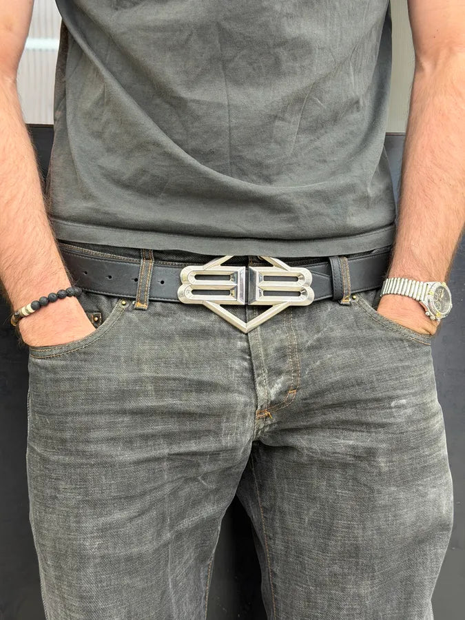 Balenciaga Black Leather Logo Buckle Belt BLSpYKT 0