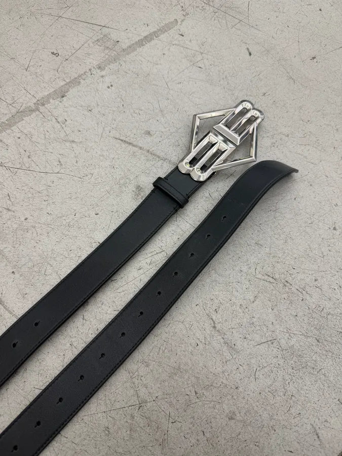 Balenciaga Black Leather Logo Buckle Belt BLSpYKT 2