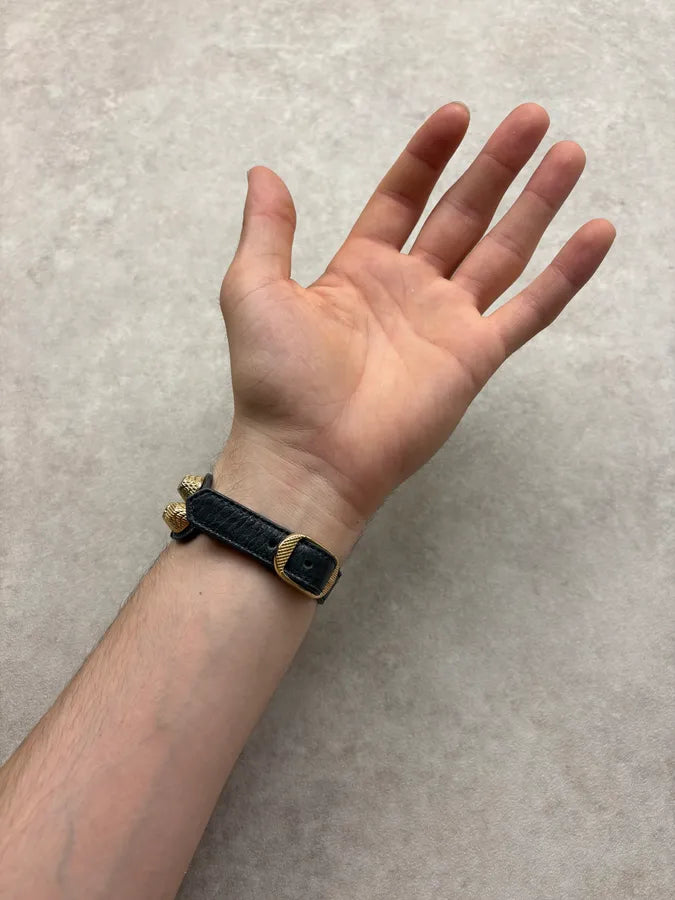 Balenciaga Black Leather Studded Bracelet azTWTbc 4