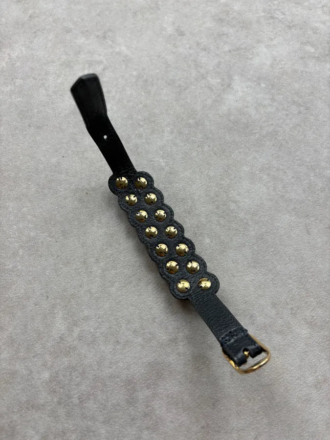 Balenciaga Black Leather Studded Bracelet azTWTbc 5