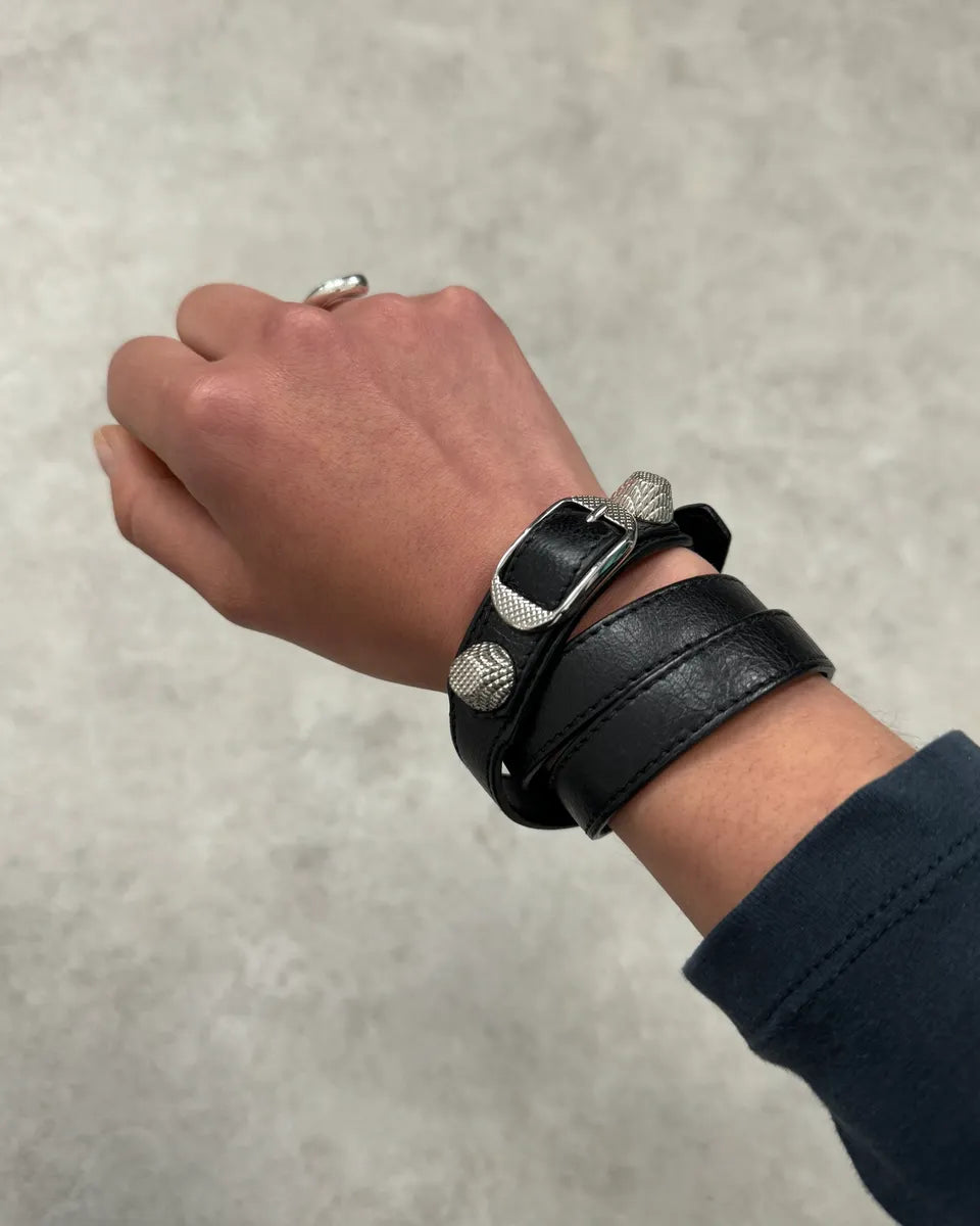Balenciaga Black Leather Studded Bracelet GSBoXmb 0