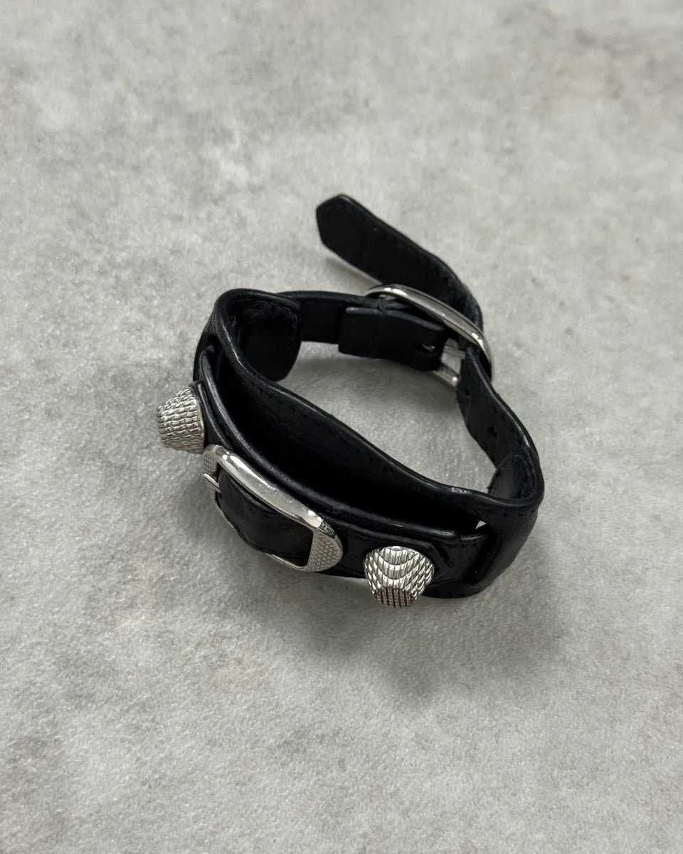 Balenciaga Black Leather Studded Bracelet KMTamty 1