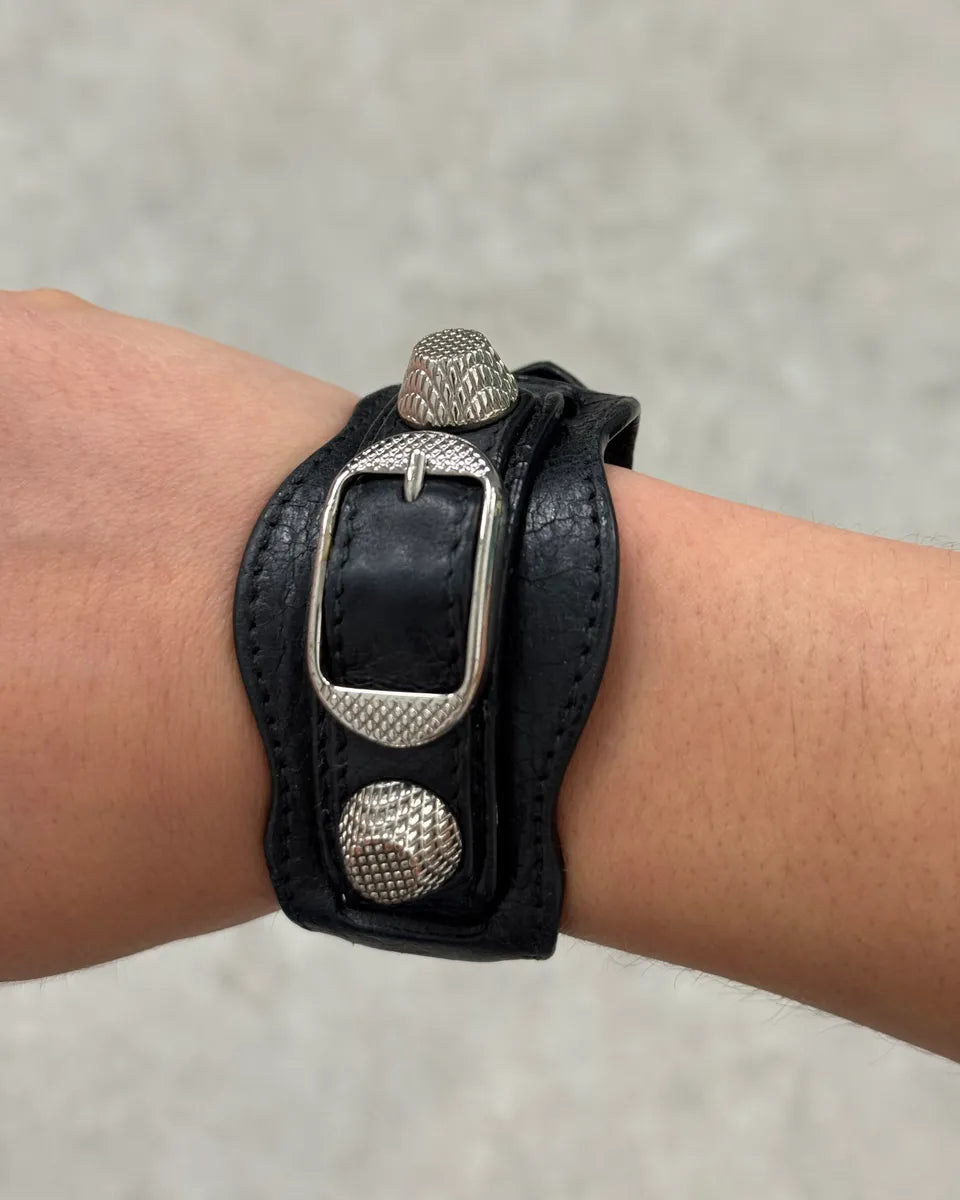 Balenciaga Black Leather Studded Bracelet KMTamty 2