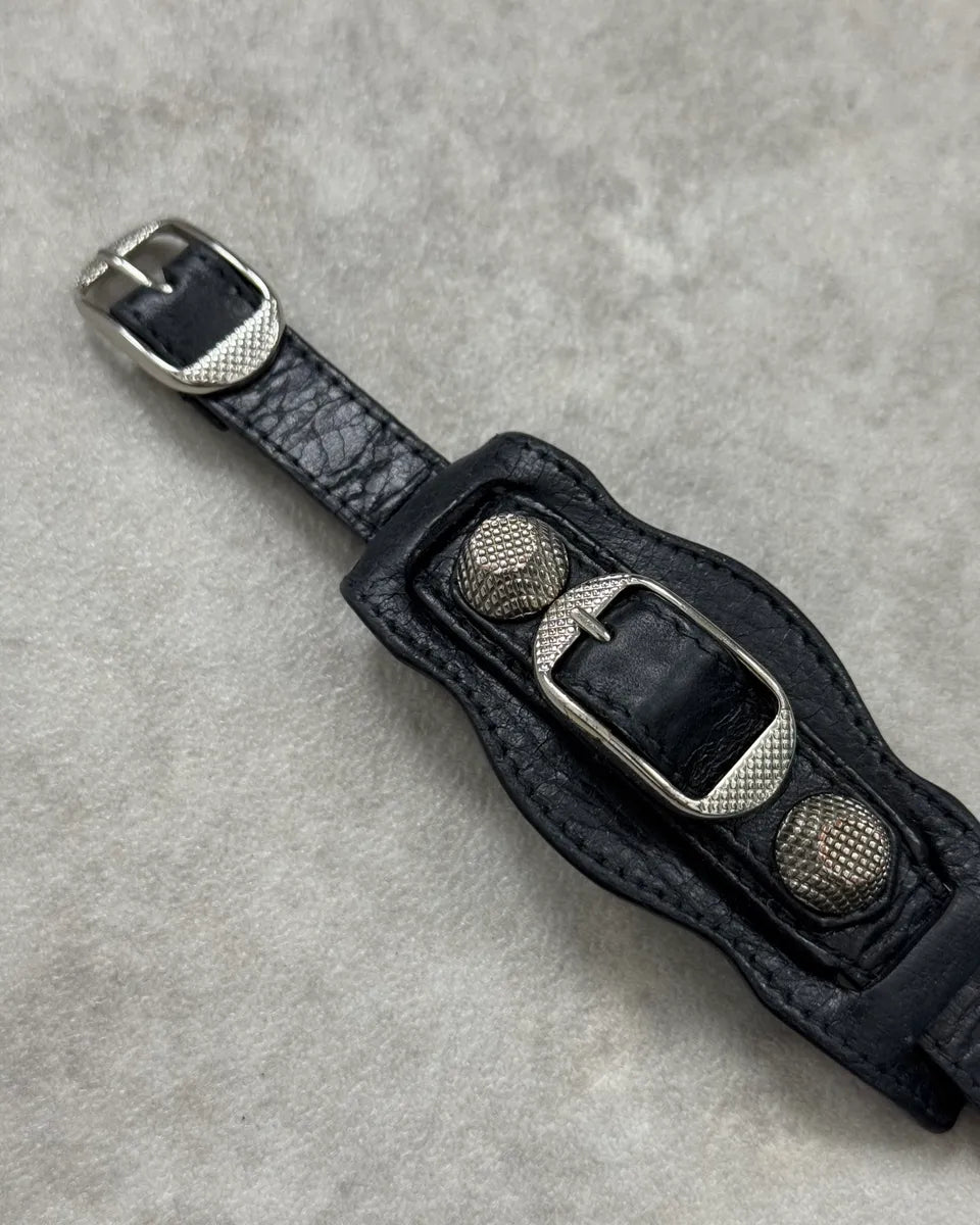 Balenciaga Black Leather Studded Bracelet KMTamty 5