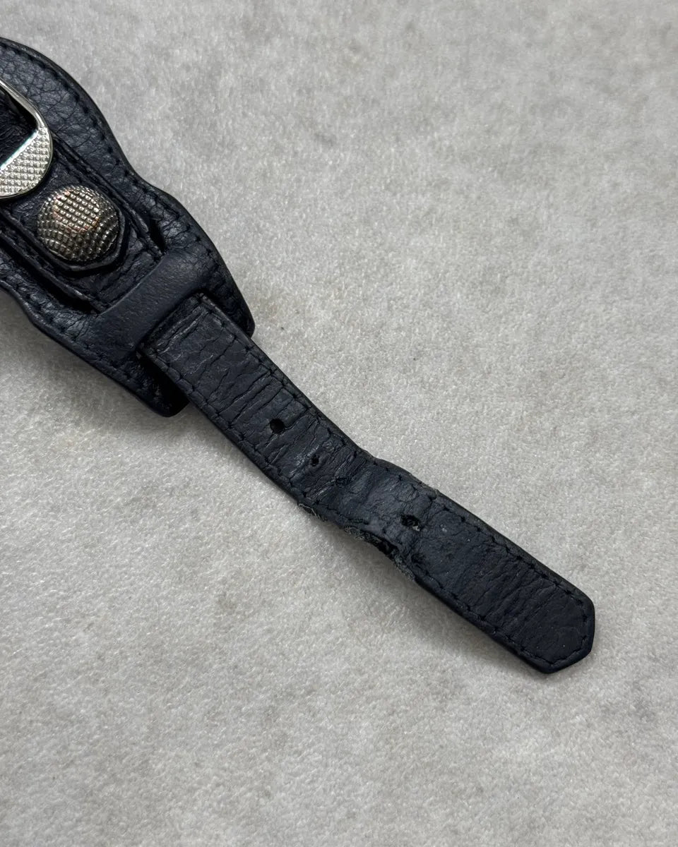Balenciaga Black Leather Studded Bracelet KMTamty 6