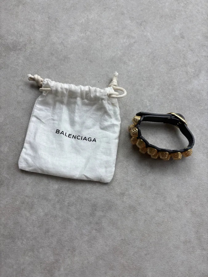 Balenciaga Black Leather Studded Bracelet azTWTbc 2