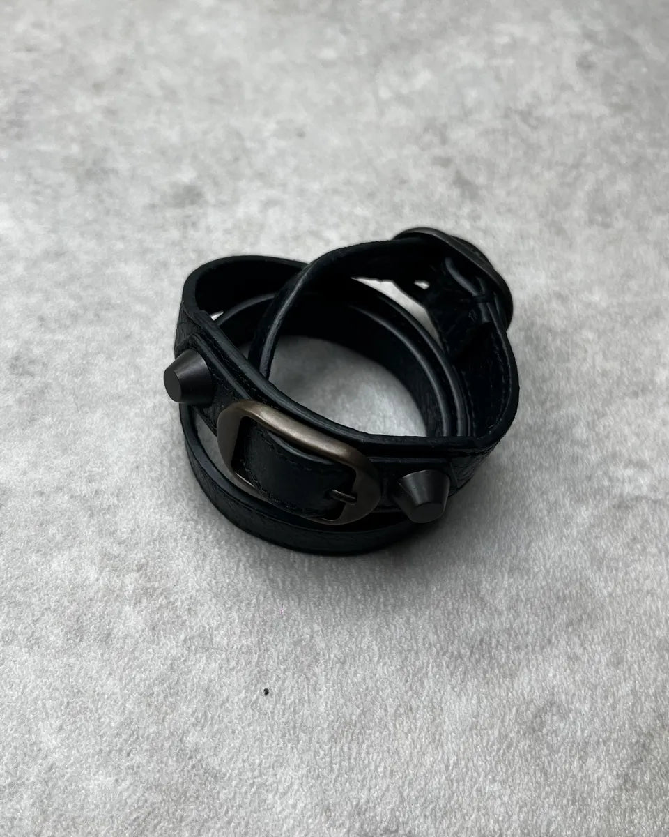 Balenciaga Black Leather Studded Buckle Bracelet yUBaRjQ 1