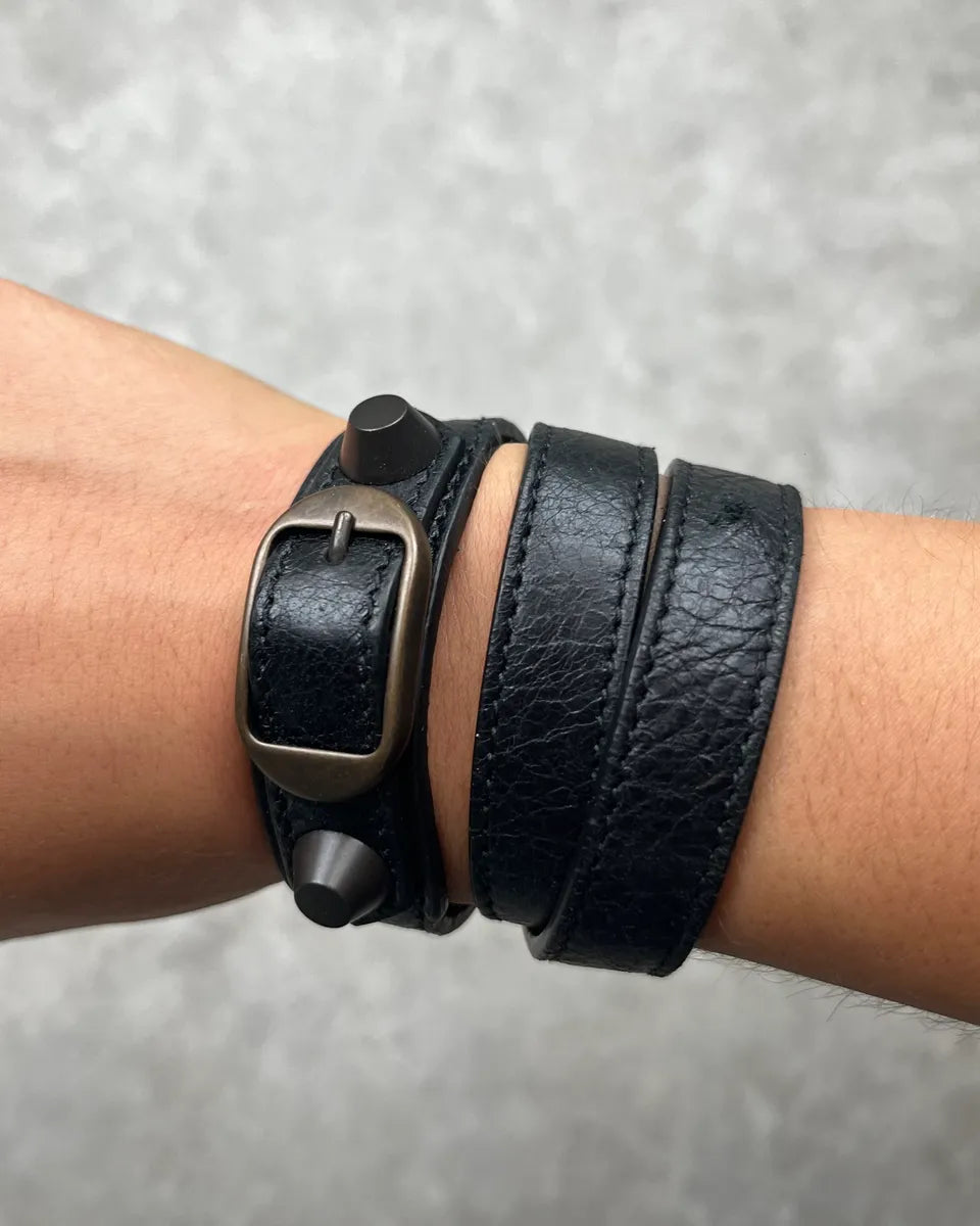 Balenciaga Black Leather Studded Buckle Bracelet yUBaRjQ 2