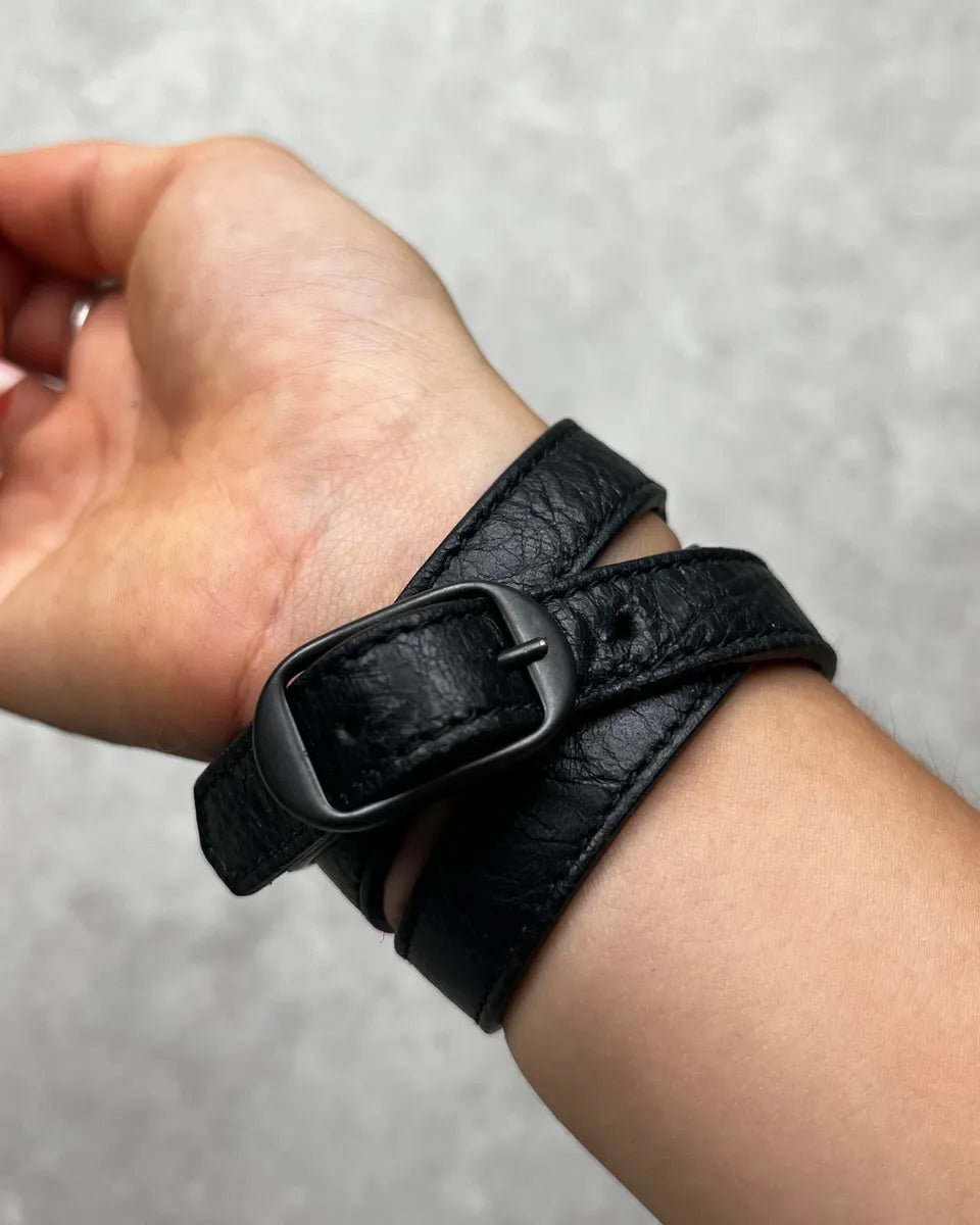 Balenciaga Black Leather Studded Buckle Bracelet yUBaRjQ 3