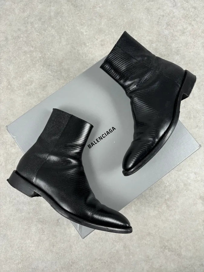 Balenciaga Black Lizard Textured Chelsea Boots NiOpBcT 1